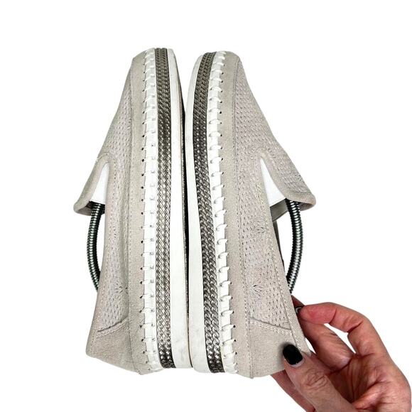 Bernie Mev. New York Light Grey White Slip On Suede Laser Cut Loafer Size 8 - Picture 2 of 7